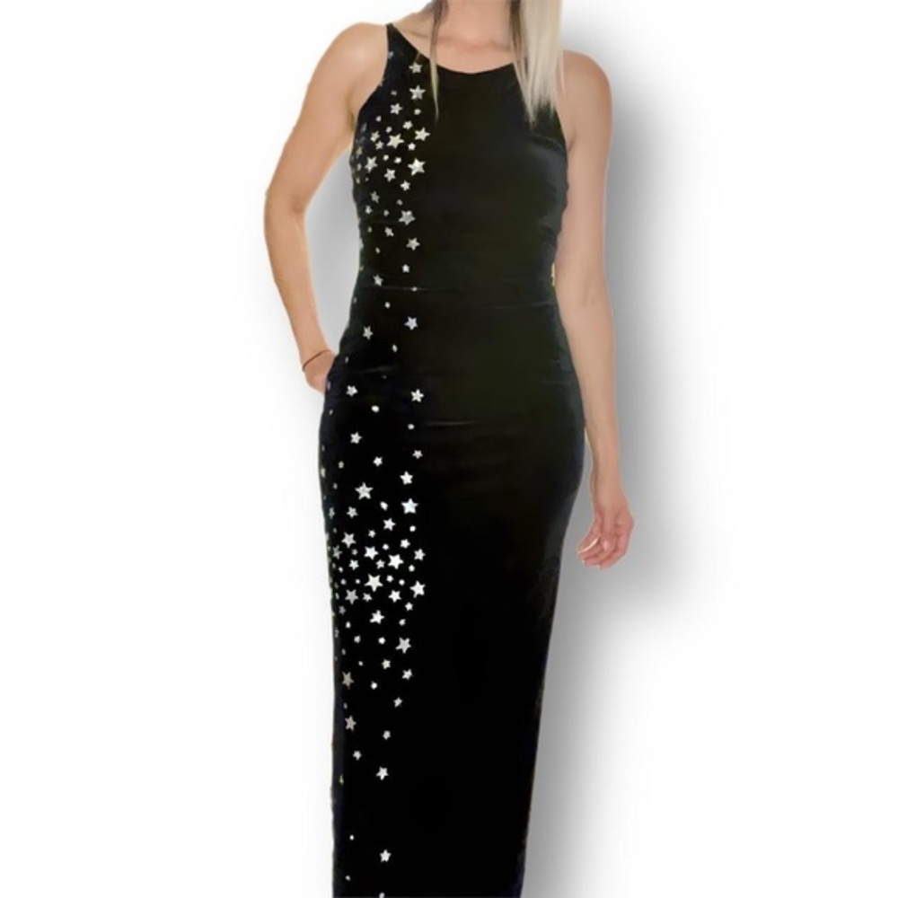 🩶Vintage 90’s Black Velvet w/ Silver Stars Maxi Whimsical Gown